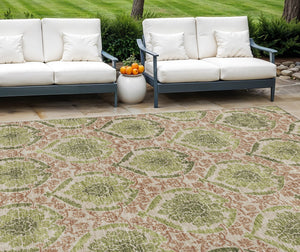 Homeroots 3' Stylish Chocolate Beige & Mauve Medallion Area Rug - Washable, Durable For Indoor & Outdoor Use 9' X 12' Polyester 587798