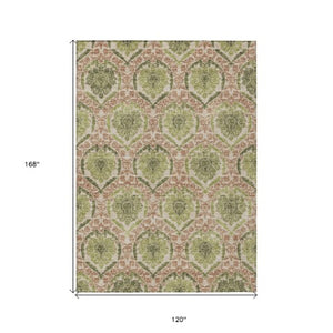 Homeroots 3' Stylish Chocolate Beige & Mauve Medallion Area Rug - Washable, Durable For Indoor & Outdoor Use 10' X 14' Polyester 587799