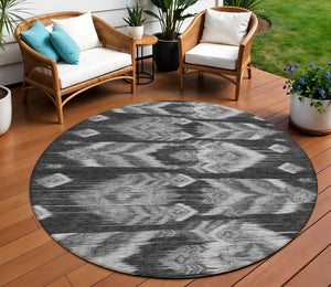 Homeroots 3' Black Charcoal And Silver Southwestern Indoor Outdoor Area Rug - Stylish, Durable, Washable Design 8' Round Polyester 587802