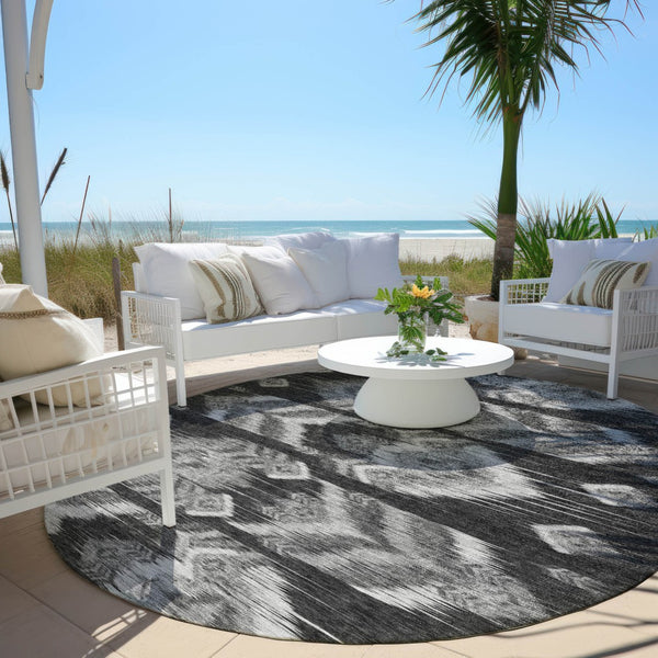 Homeroots 3' Black Charcoal And Silver Southwestern Indoor Outdoor Area Rug - Stylish, Durable, Washable Design 8' Round Polyester 587802