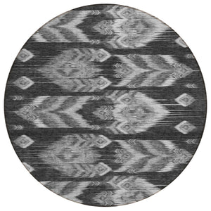 HomeRoots 5' Charcoal and Silver Southwestern Area Rug - Durable, Washable Design for Indoor/Outdoor Spaces 8' Round 587802