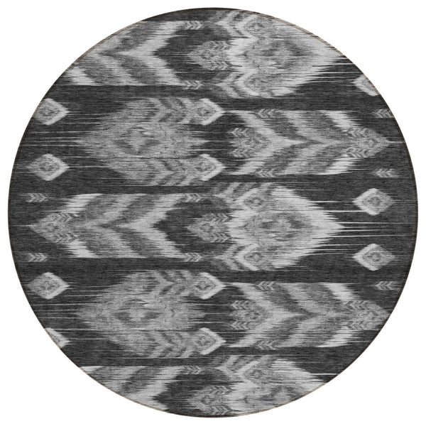 HomeRoots 5' Charcoal and Silver Southwestern Area Rug - Durable, Washable Design for Indoor/Outdoor Spaces 8' Round 587802