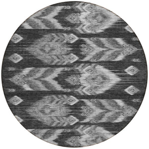 Homeroots 3' Black Charcoal And Silver Southwestern Indoor Outdoor Area Rug - Stylish, Durable, Washable Design 8' Round Polyester 587802