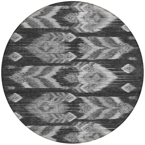 Homeroots 3' Black Charcoal And Silver Southwestern Indoor Outdoor Area Rug - Stylish, Durable, Washable Design 8' Round Polyester 587802