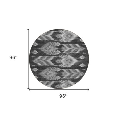 Homeroots 3' Black Charcoal And Silver Southwestern Indoor Outdoor Area Rug - Stylish, Durable, Washable Design 8' Round Polyester 587802