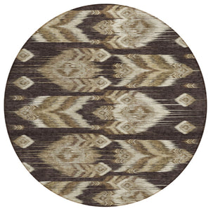 HomeRoots 5' Southwestern Washable Area Rug in Earthy Brown, Beige, and Taupe - Durable for Indoor & Outdoor Use 8' Round 587808