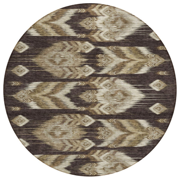 HomeRoots 5' Southwestern Washable Area Rug in Earthy Brown, Beige, and Taupe - Durable for Indoor & Outdoor Use 8' Round 587808