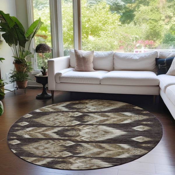 Homeroots 3' Black Charcoal And Silver Southwestern Indoor Outdoor Area Rug - Stylish, Durable, Washable Design 8' Round Polyester 587808