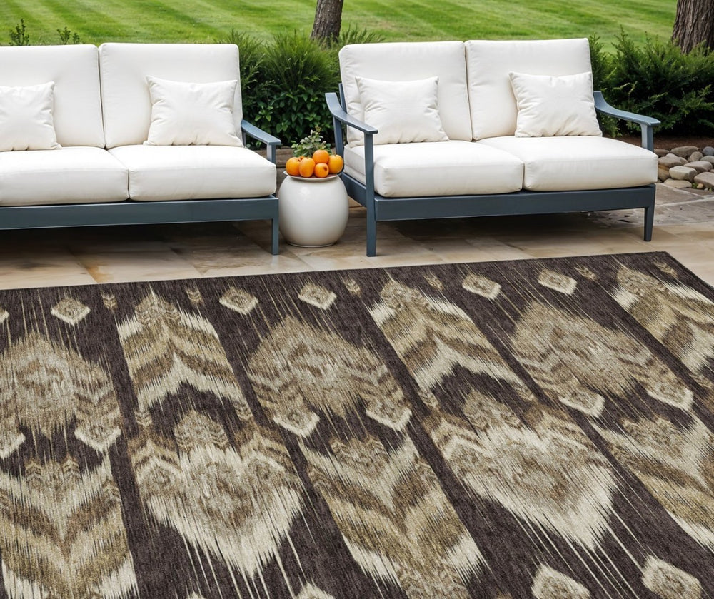HomeRoots 5' Southwestern Washable Area Rug in Earthy Brown, Beige, and Taupe - Durable for Indoor & Outdoor Use 10' X 14' 587811