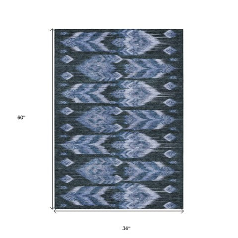 Homeroots 3' Black Charcoal And Silver Southwestern Indoor Outdoor Area Rug - Stylish, Durable, Washable Design 3' X 5' Polyester 587812