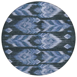 HomeRoots 5' Denim Blue and Sky Blue Southwestern Washable Area Rug for Indoor and Outdoor High-Traffic Spaces 8' Round 587814