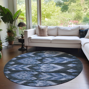 Homeroots 3' Black Charcoal And Silver Southwestern Indoor Outdoor Area Rug - Stylish, Durable, Washable Design 8' Round Polyester 587814