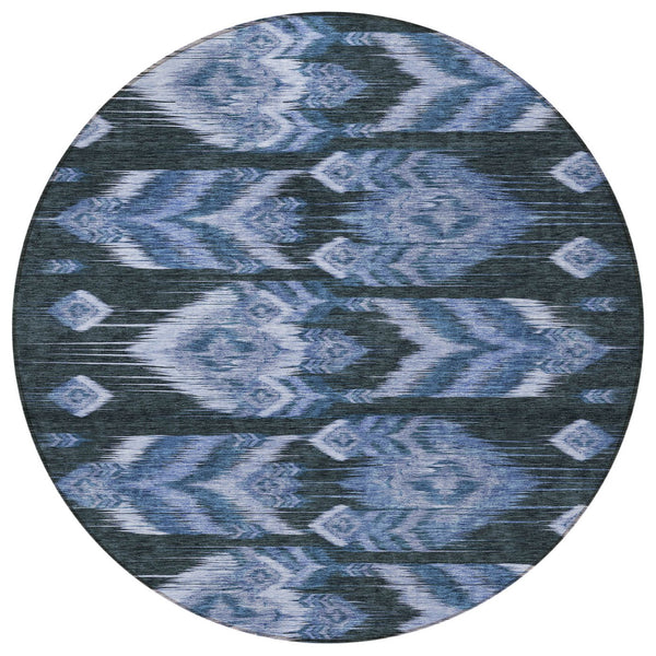 Homeroots 3' Black Charcoal And Silver Southwestern Indoor Outdoor Area Rug - Stylish, Durable, Washable Design 8' Round Polyester 587814