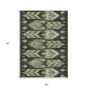 Homeroots 3' Black Charcoal And Silver Southwestern Indoor Outdoor Area Rug - Stylish, Durable, Washable Design 5' X 8' Polyester 587819