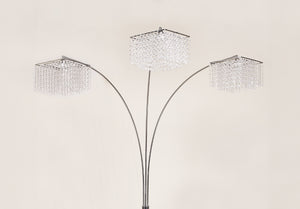 English Elm 1pc Modern Multi-Head Floor Lamp with Crystal-Encrusted Shades, Adjustable Height, Dimmer Control Silver 66.93 L x 18.5 W x 3.44 H B2741P290176