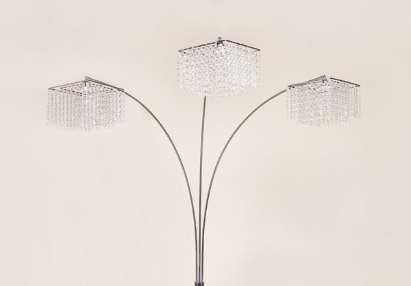 English Elm 1pc Modern Multi-Head Floor Lamp with Crystal-Encrusted Shades, Adjustable Height, Dimmer Control Silver 66.93 L x 18.5 W x 3.44 H B2741P290176