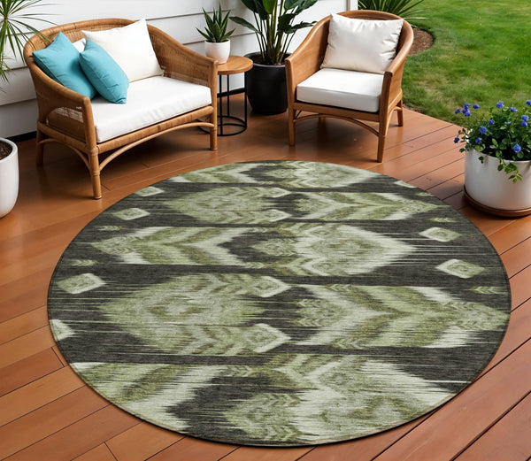 Homeroots 3' Black Charcoal And Silver Southwestern Indoor Outdoor Area Rug - Stylish, Durable, Washable Design 8' Round Polyester 587820