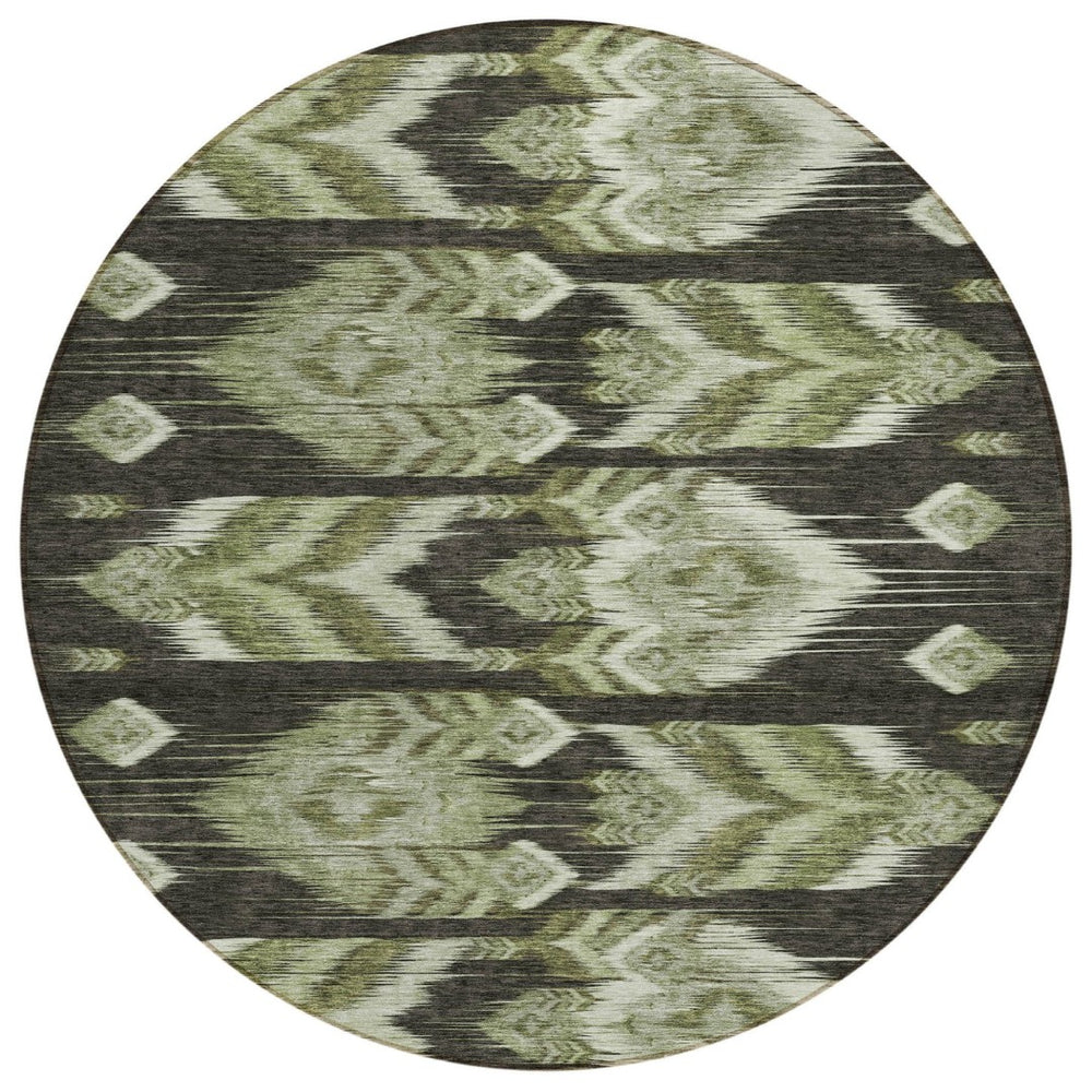 HomeRoots 5' Southwestern Area Rug in Olive and Artichoke Green - Durable, Washable, Indoor & Outdoor Use 8' Round 587820