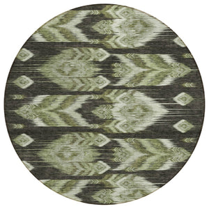 HomeRoots 5' Southwestern Area Rug in Olive and Artichoke Green - Durable, Washable, Indoor & Outdoor Use 8' Round 587820