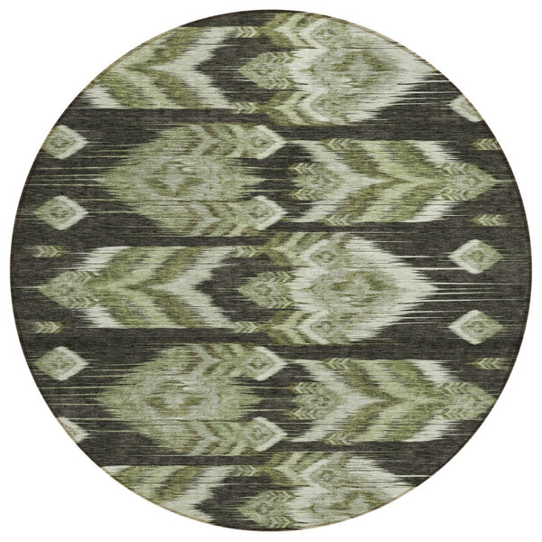 HomeRoots 5' Southwestern Area Rug in Olive and Artichoke Green - Durable, Washable, Indoor & Outdoor Use 8' Round 587820