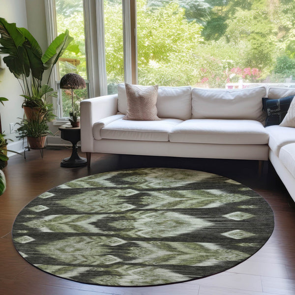 Homeroots 3' Black Charcoal And Silver Southwestern Indoor Outdoor Area Rug - Stylish, Durable, Washable Design 8' Round Polyester 587820