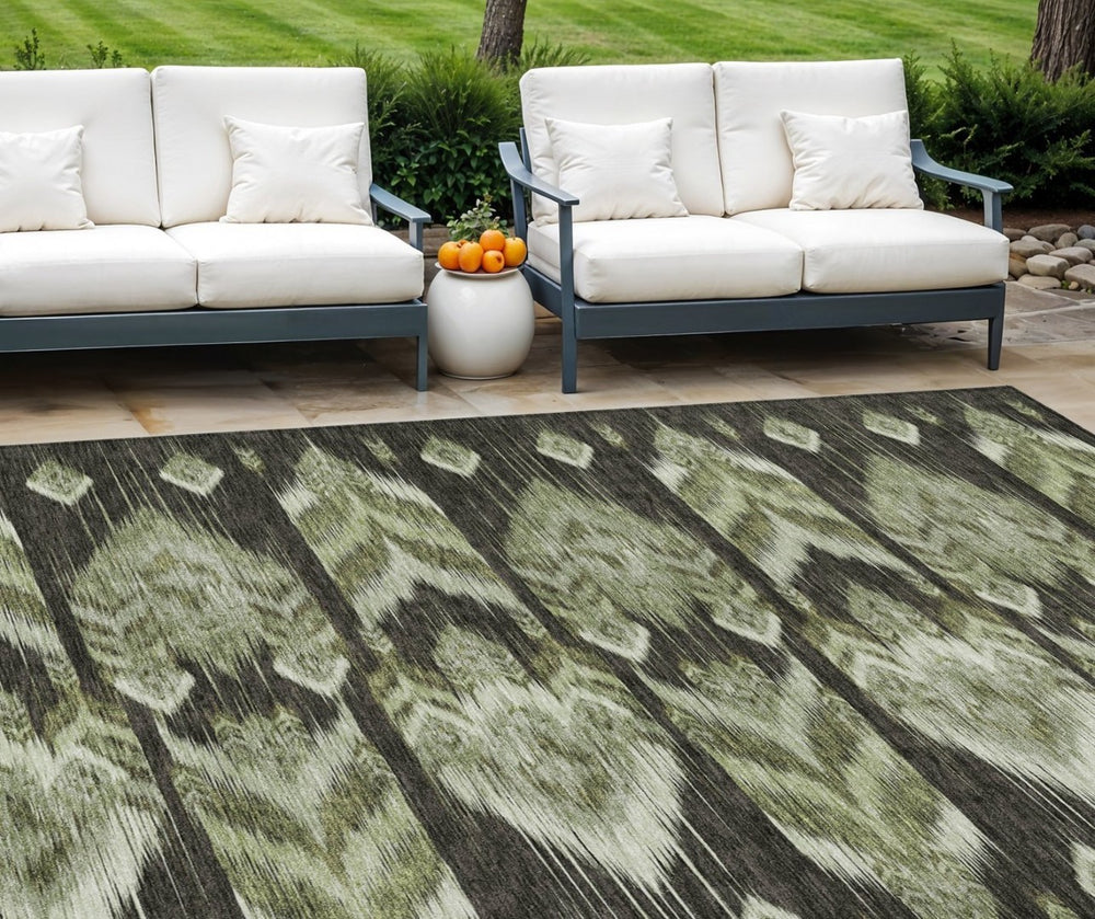 HomeRoots 9' Durable Olive and Artichoke Southwestern Area Rug for Indoor and Outdoor Spaces - Washable and Stylish 9' X 12' 587822