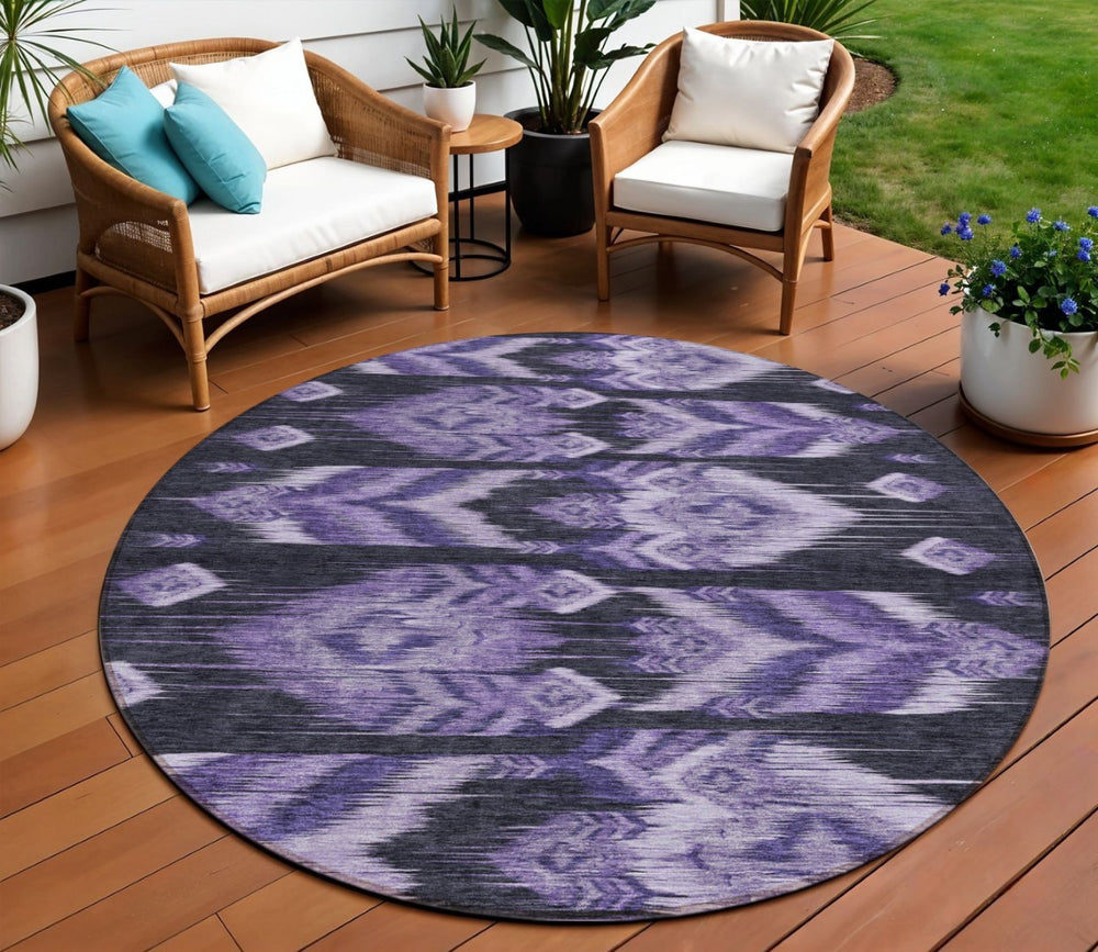 HomeRoots 5' Southwestern Indoor-Outdoor Area Rug in Purple Lavender and Plum – Washable, Durable & Stylish 8' Round 587826