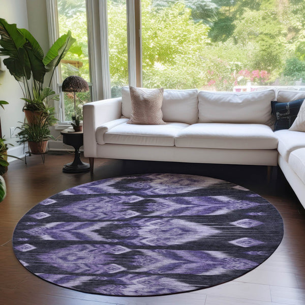 Homeroots 3' Black Charcoal And Silver Southwestern Indoor Outdoor Area Rug - Stylish, Durable, Washable Design 8' Round Polyester 587826