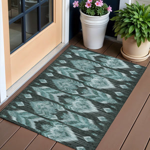 Homeroots 3' Black Charcoal And Silver Southwestern Indoor Outdoor Area Rug - Stylish, Durable, Washable Design 3' X 5' Polyester 587830
