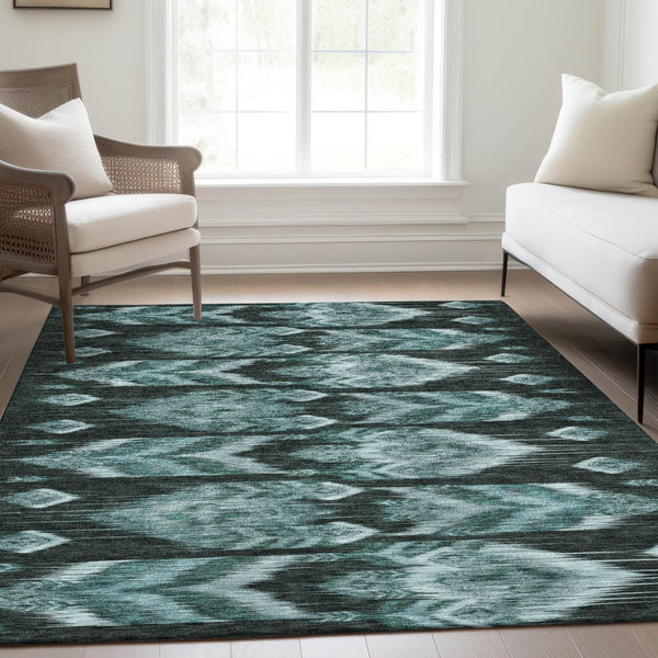 Homeroots 3' Black Charcoal And Silver Southwestern Indoor Outdoor Area Rug - Stylish, Durable, Washable Design 3' X 5' Polyester 587830