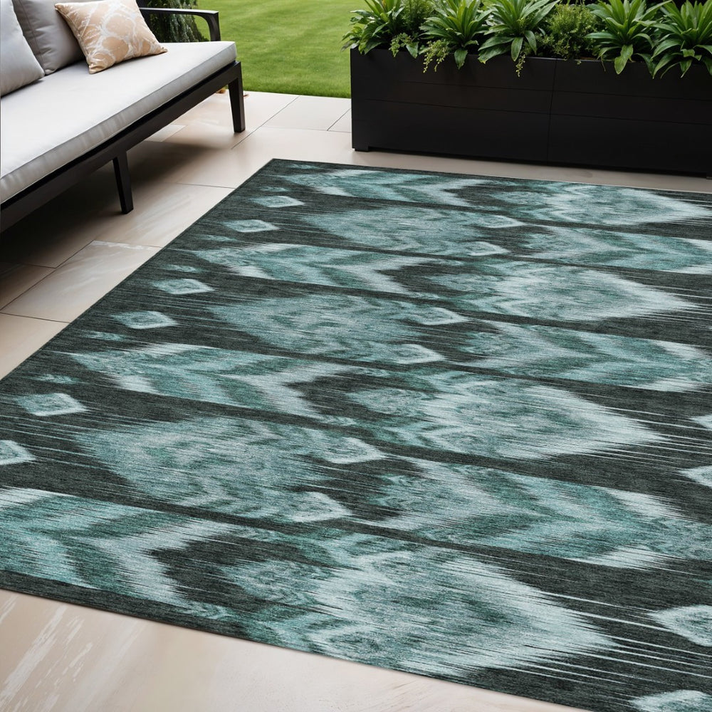 HomeRoots 5' Stylish Teal Blue Southwestern Area Rug – Durable, Washable, and Perfect for Indoor/Outdoor Use! 5' X 8' 587831