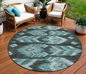 Homeroots 3' Black Charcoal And Silver Southwestern Indoor Outdoor Area Rug - Stylish, Durable, Washable Design 8' Round Polyester 587832