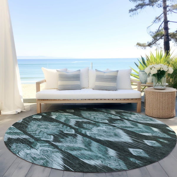 Homeroots 3' Black Charcoal And Silver Southwestern Indoor Outdoor Area Rug - Stylish, Durable, Washable Design 8' Round Polyester 587832