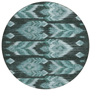 HomeRoots 5' Stylish Teal Blue Southwestern Area Rug – Durable, Washable, and Perfect for Indoor/Outdoor Use! 8' Round 587832