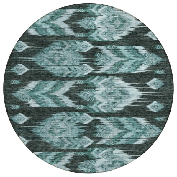 HomeRoots 5' Stylish Teal Blue Southwestern Area Rug – Durable, Washable, and Perfect for Indoor/Outdoor Use! 8' Round 587832