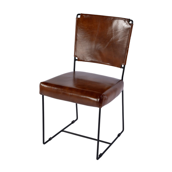 Butler Specialty Butler Nevin Leather Dining Side Chair - Industrial Style With Iron Base, Brown Comfort Seat Brown Iron,Leather 5878344-butler