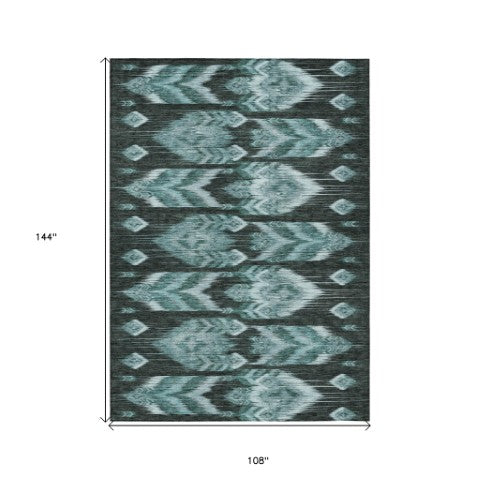 Homeroots 3' Black Charcoal And Silver Southwestern Indoor Outdoor Area Rug - Stylish, Durable, Washable Design 9' X 12' Polyester 587834