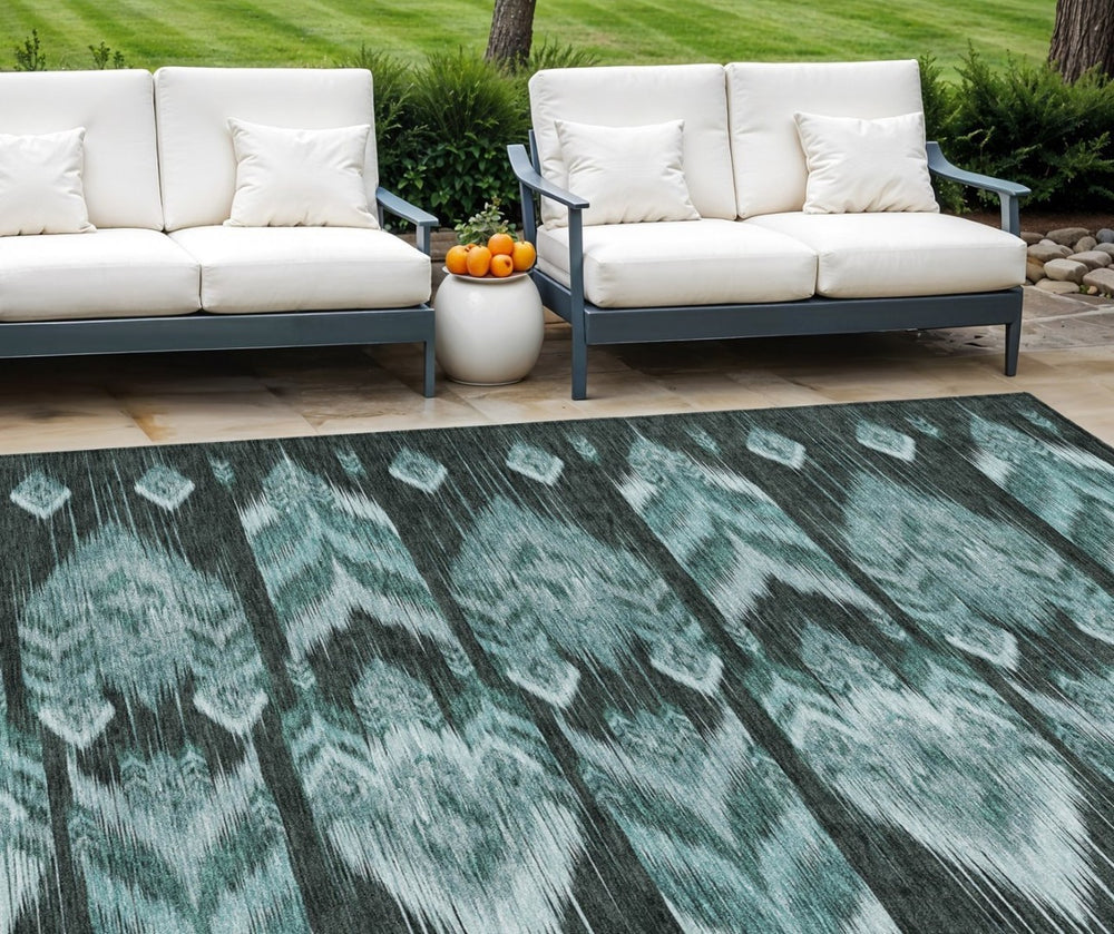 HomeRoots 9' Teal Blue Aqua and Charcoal Southwestern Area Rug – Stylish, Durable, Washable for Indoor & Outdoor Use 9' X 12' 587834