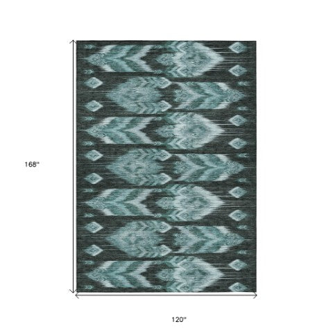 Homeroots 3' Black Charcoal And Silver Southwestern Indoor Outdoor Area Rug - Stylish, Durable, Washable Design 10' X 14' Polyester 587835