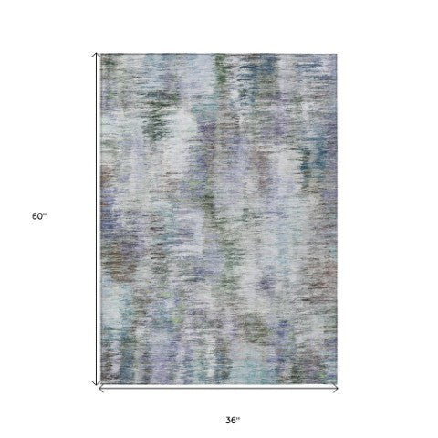 Homeroots 3' Inviting Green Gray And Purple Abstract Washable Indoor Outdoor Area Rug For Versatile Spaces 3' X 5' Polyester 587836