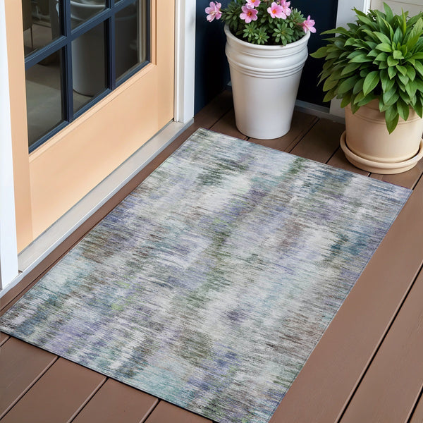 Homeroots 3' Inviting Green Gray And Purple Abstract Washable Indoor Outdoor Area Rug For Versatile Spaces 3' X 5' Polyester 587836