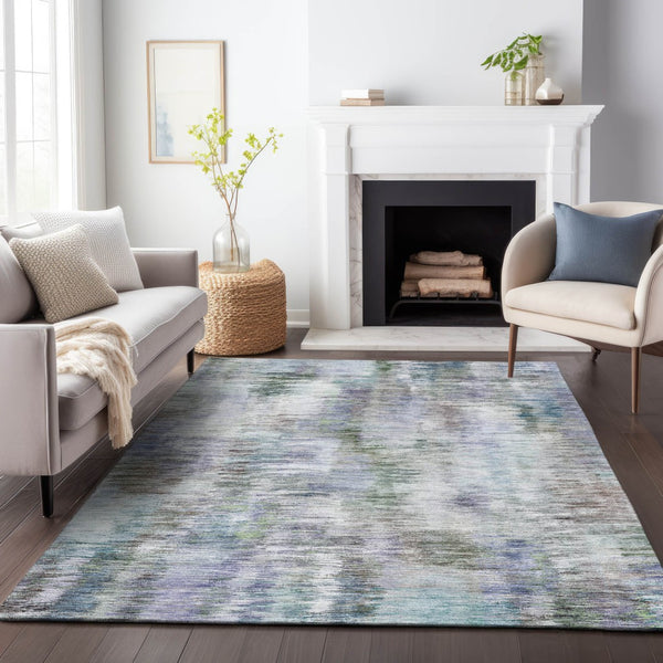 Homeroots 3' Inviting Green Gray And Purple Abstract Washable Indoor Outdoor Area Rug For Versatile Spaces 3' X 5' Polyester 587836