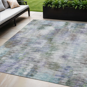 Homeroots 3' Inviting Green Gray And Purple Abstract Washable Indoor Outdoor Area Rug For Versatile Spaces 5' X 8' Polyester 587837