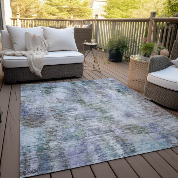 Homeroots 3' Inviting Green Gray And Purple Abstract Washable Indoor Outdoor Area Rug For Versatile Spaces 5' X 8' Polyester 587837