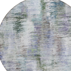 Homeroots 3' Inviting Green Gray And Purple Abstract Washable Indoor Outdoor Area Rug For Versatile Spaces 8' Round Polyester 587838