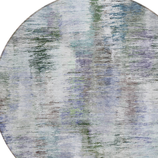 Homeroots 3' Inviting Green Gray And Purple Abstract Washable Indoor Outdoor Area Rug For Versatile Spaces 8' Round Polyester 587838