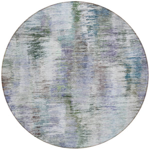 Homeroots 3' Inviting Green Gray And Purple Abstract Washable Indoor Outdoor Area Rug For Versatile Spaces 8' Round Polyester 587838