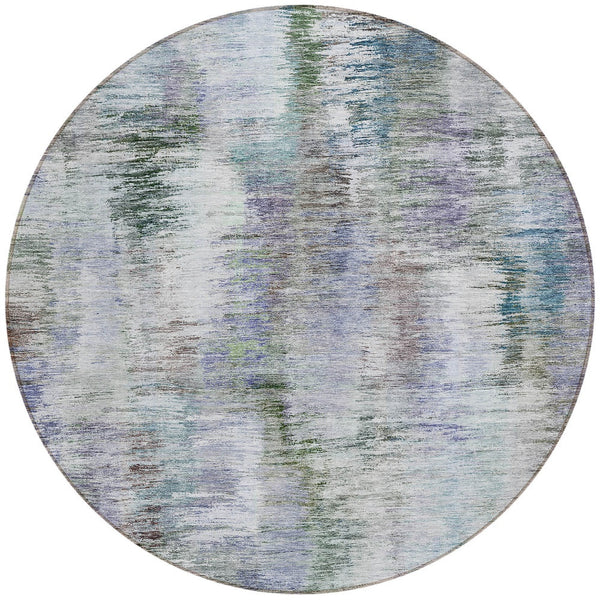 Homeroots 3' Inviting Green Gray And Purple Abstract Washable Indoor Outdoor Area Rug For Versatile Spaces 8' Round Polyester 587838