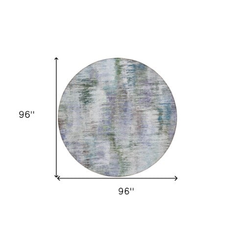 Homeroots 3' Inviting Green Gray And Purple Abstract Washable Indoor Outdoor Area Rug For Versatile Spaces 8' Round Polyester 587838