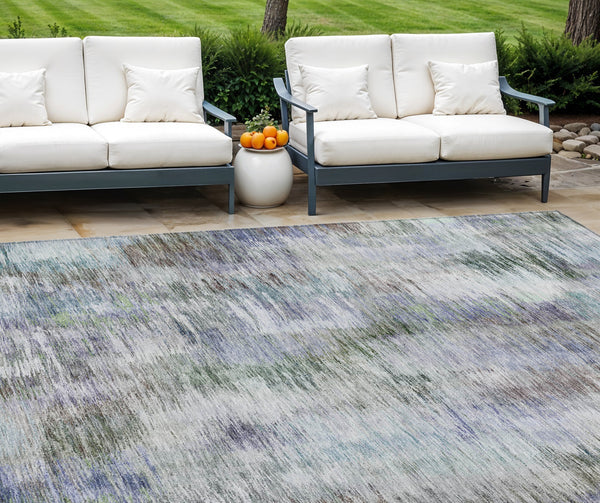 Homeroots 3' Inviting Green Gray And Purple Abstract Washable Indoor Outdoor Area Rug For Versatile Spaces 8' X 10' Polyester 587839